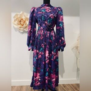 Vibrant Purple Floral Long Sleeve Dress